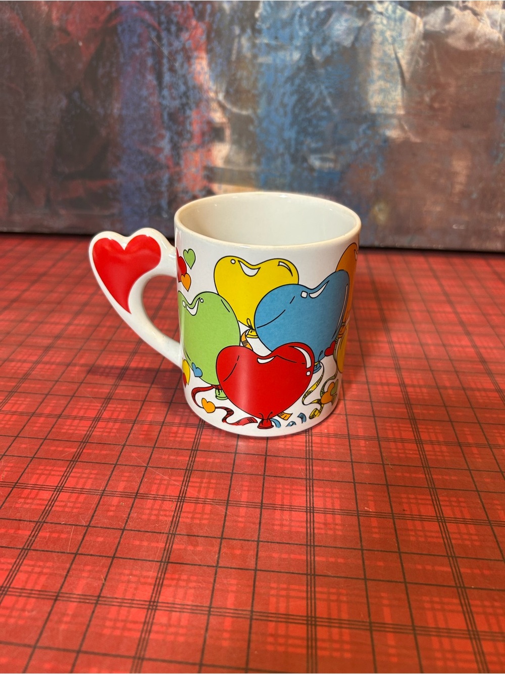 Multicolor Heart Ceramic Mug with Red Heart Handle